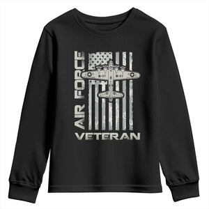 Air Force Veteran Youth Sweatshirt Vintage Camo USA Flag Veterans TS10 Black Print Your Wear