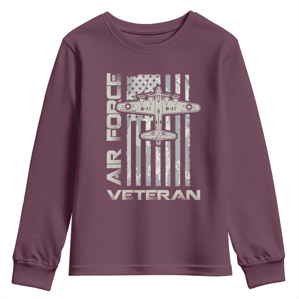 Air Force Veteran Youth Sweatshirt Vintage Camo USA Flag Veterans TS10 Maroon Print Your Wear