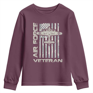 Air Force Veteran Youth Sweatshirt Vintage Camo USA Flag Veterans TS10 Maroon Print Your Wear