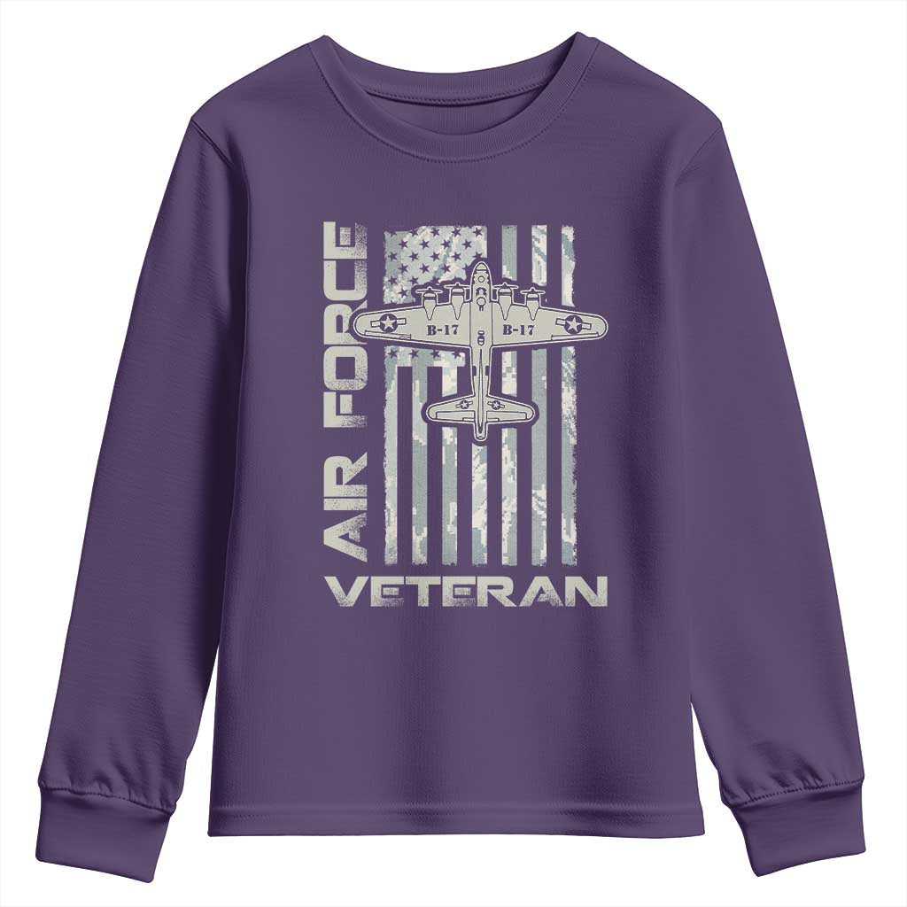 Air Force Veteran Youth Sweatshirt Vintage Camo USA Flag Veterans TS10 Purple Print Your Wear