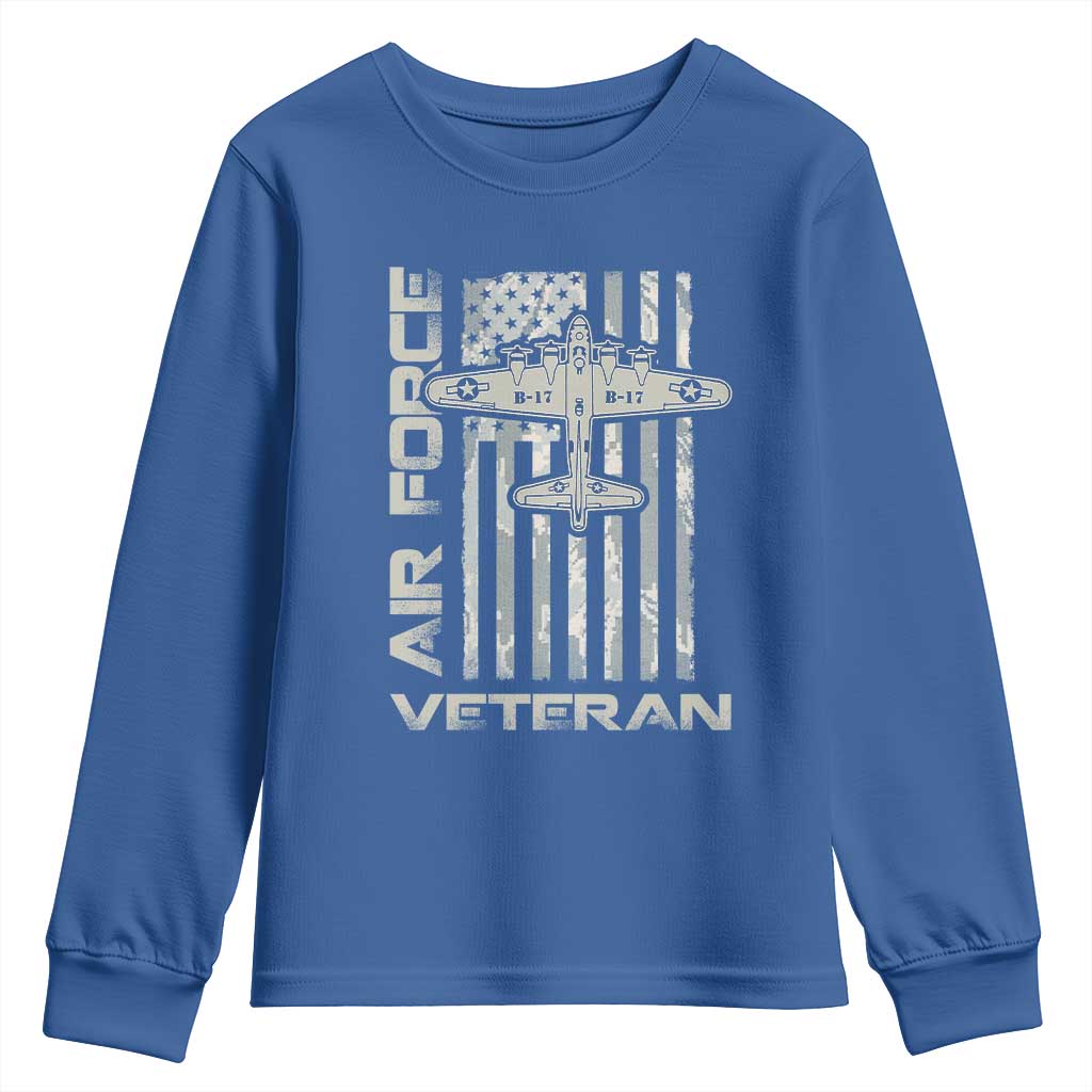 Air Force Veteran Youth Sweatshirt Vintage Camo USA Flag Veterans TS10 Royal Blue Print Your Wear