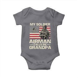 Proud Air Force Grandpa Baby Onesie My Soldier Airman Calls Me Grandpa US Flag TS10 Charcoal Print Your Wear
