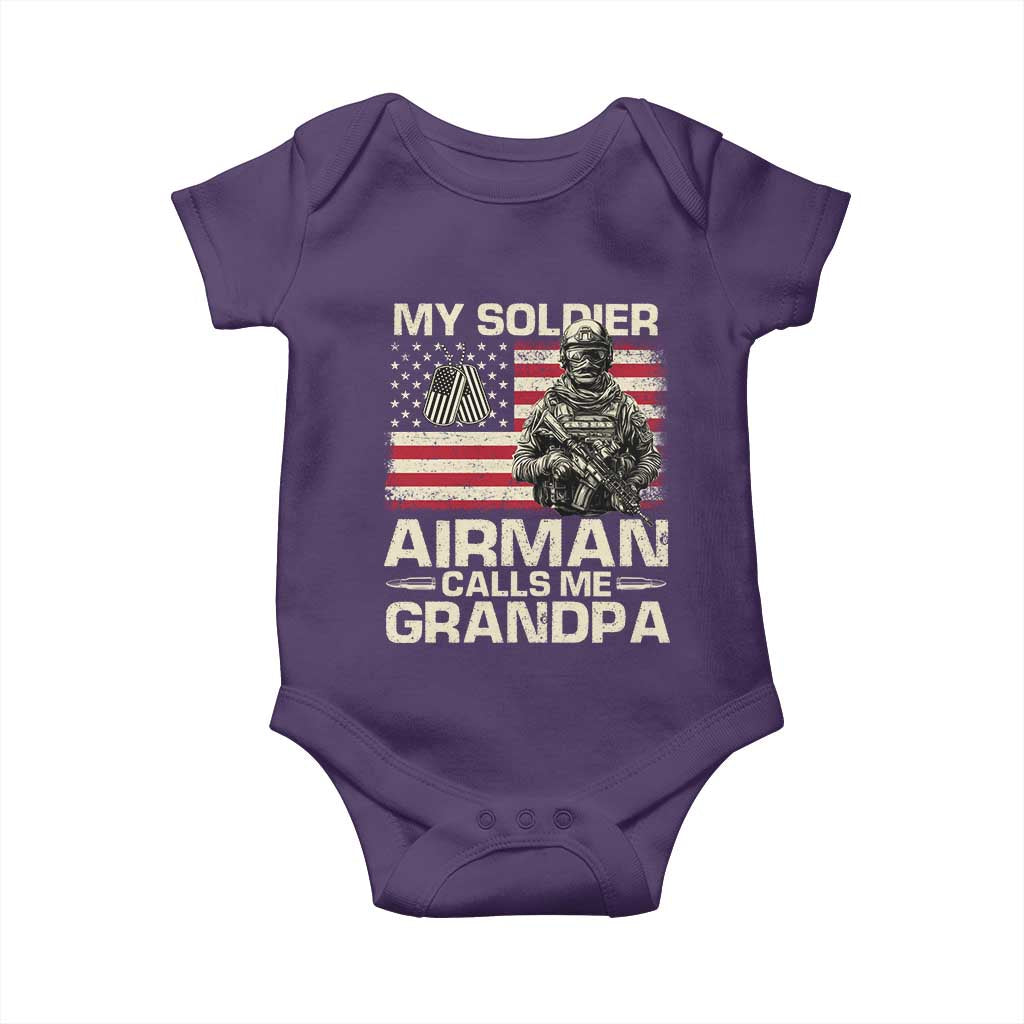 Proud Air Force Grandpa Baby Onesie My Soldier Airman Calls Me Grandpa US Flag TS10 Purple Print Your Wear