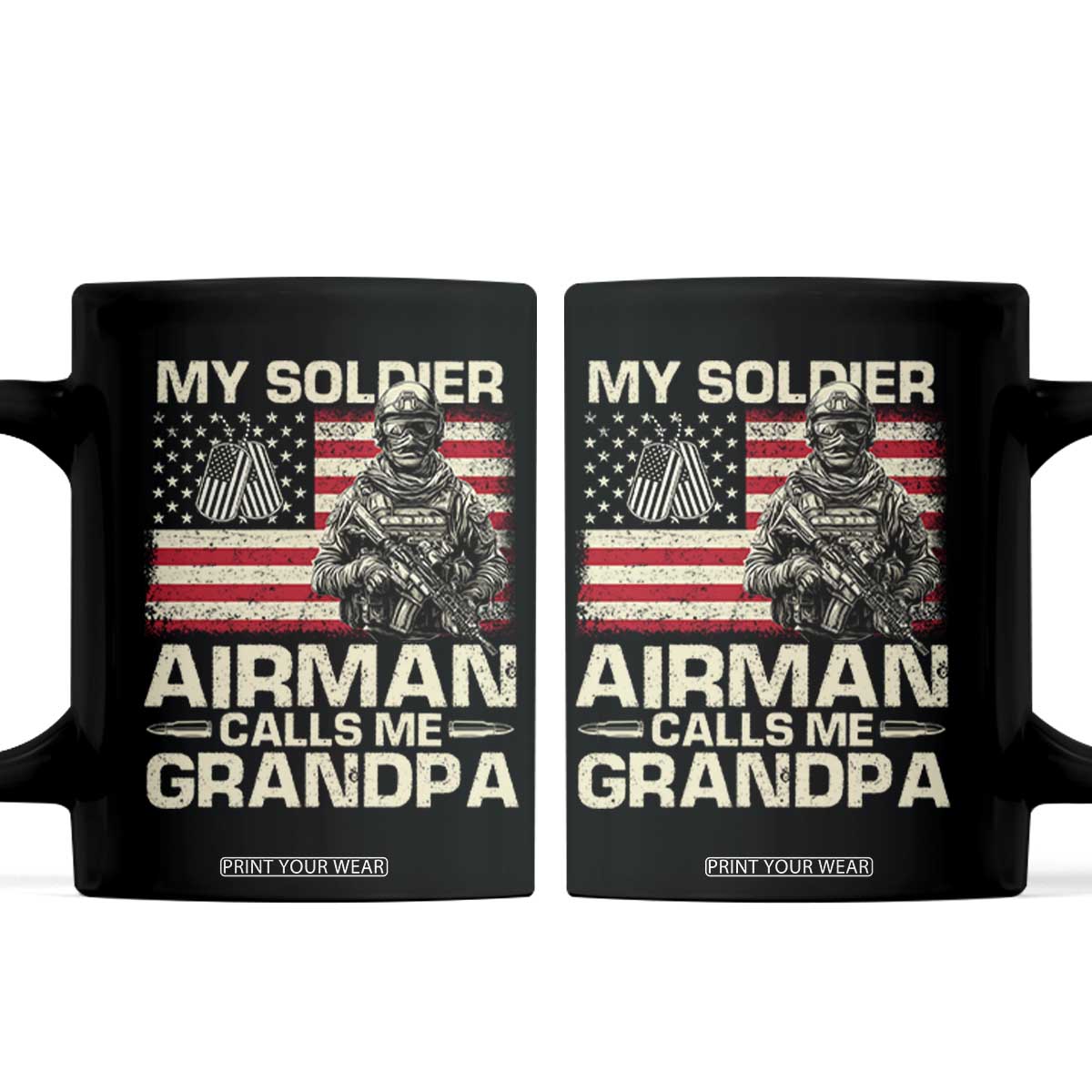 Proud Air Force Grandpa Coffee Mug My Soldier Airman Calls Me Grandpa US Flag TS10 Black Print Your Wear