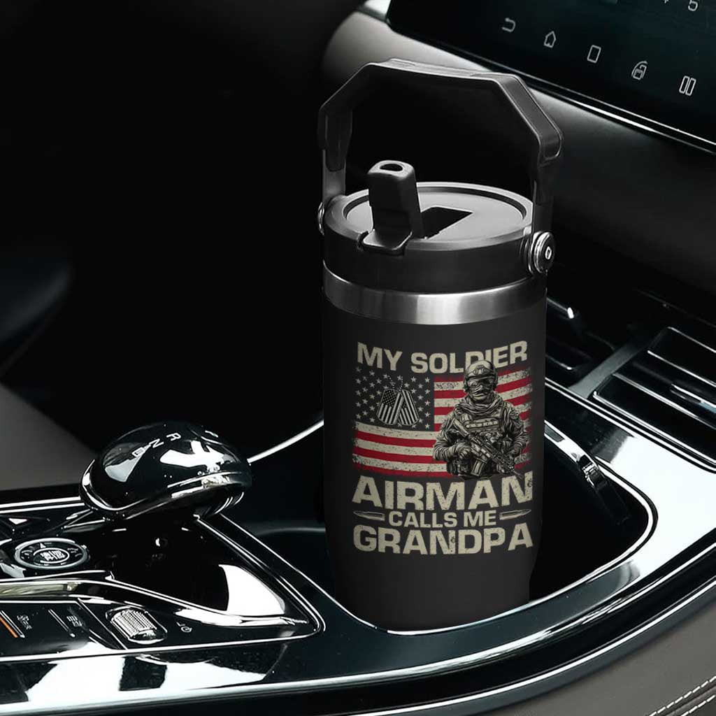 Proud Air Force Grandpa Flip Straw Tumbler My Soldier Airman Calls Me Grandpa US Flag TS10 Print Your Wear