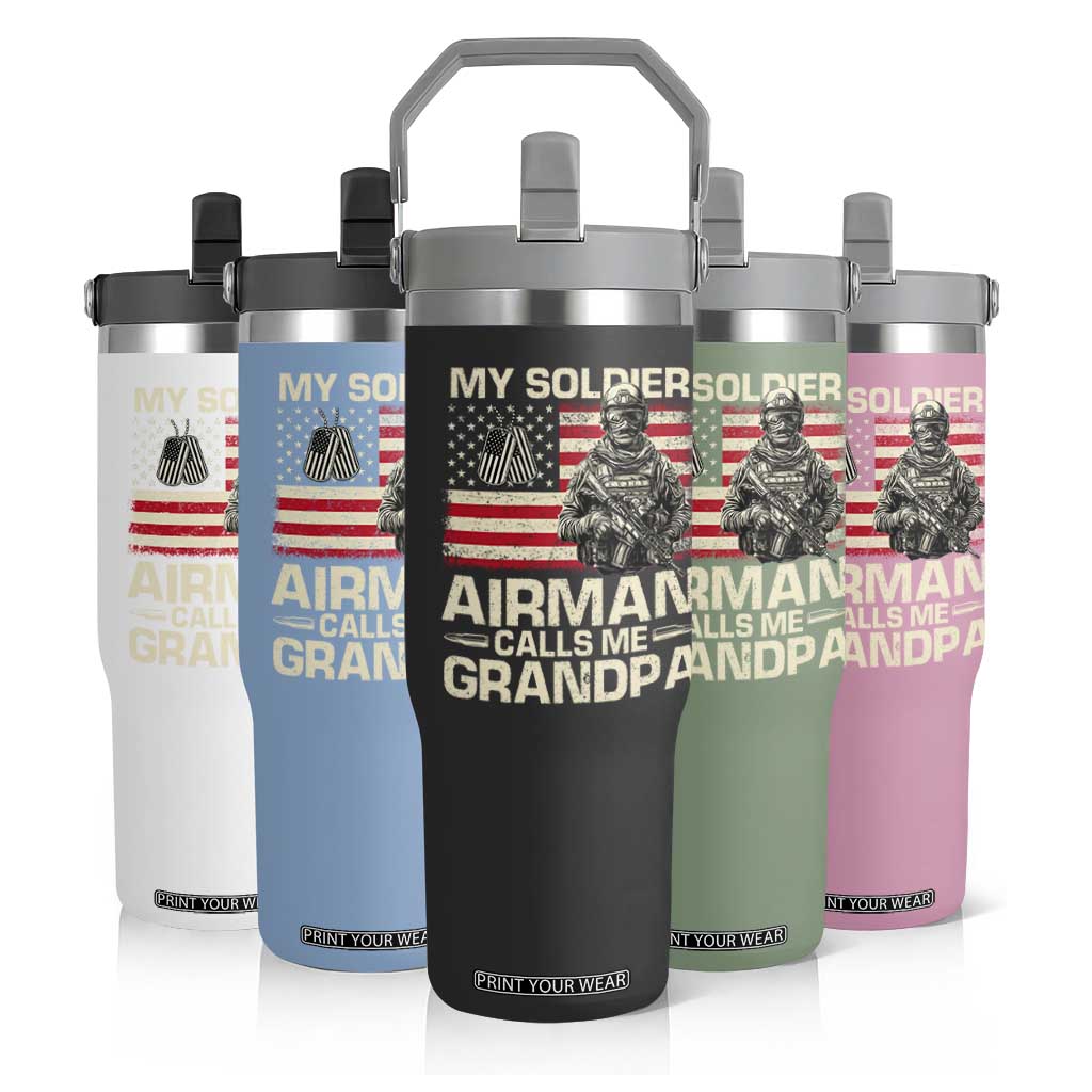 Proud Air Force Grandpa Flip Straw Tumbler My Soldier Airman Calls Me Grandpa US Flag TS10 Print Your Wear