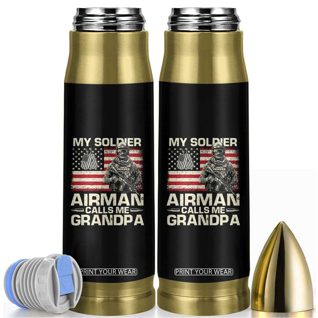 Proud Air Force Grandpa Bullet Tumbler My Soldier Airman Calls Me Grandpa US Flag TS10 Black Print Your Wear