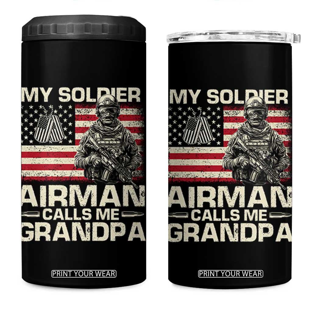 Proud Air Force Grandpa 4 in 1 Can Cooler Tumbler My Soldier Airman Calls Me Grandpa US Flag TS10 One Size: 16 oz Black Print Your Wear