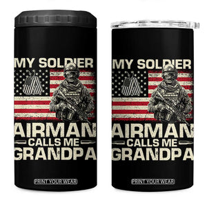 Proud Air Force Grandpa 4 in 1 Can Cooler Tumbler My Soldier Airman Calls Me Grandpa US Flag TS10 One Size: 16 oz Black Print Your Wear