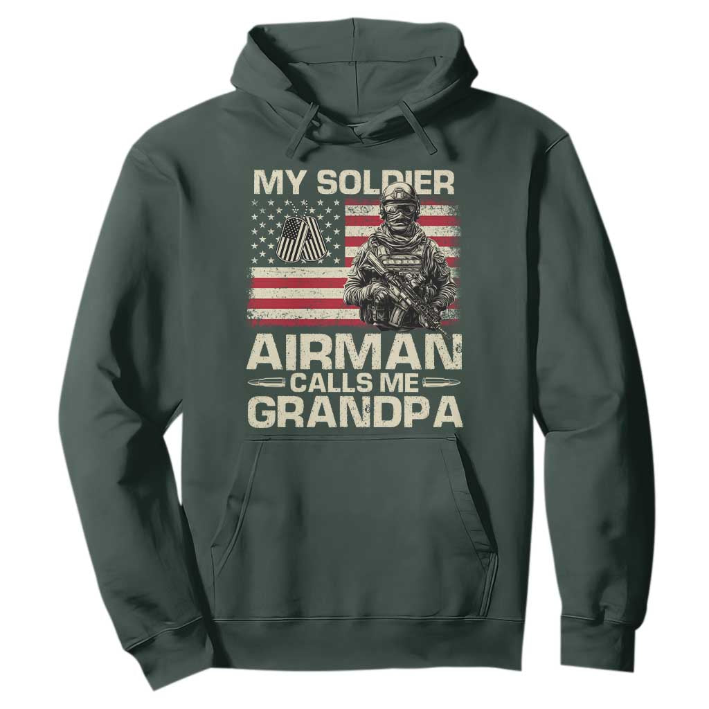 Proud Air Force Grandpa Hoodie My Soldier Airman Calls Me Grandpa US Flag TS10 Dark Forest Green Print Your Wear