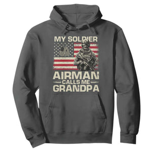 Proud Air Force Grandpa Hoodie My Soldier Airman Calls Me Grandpa US Flag TS10 Dark Heather Print Your Wear