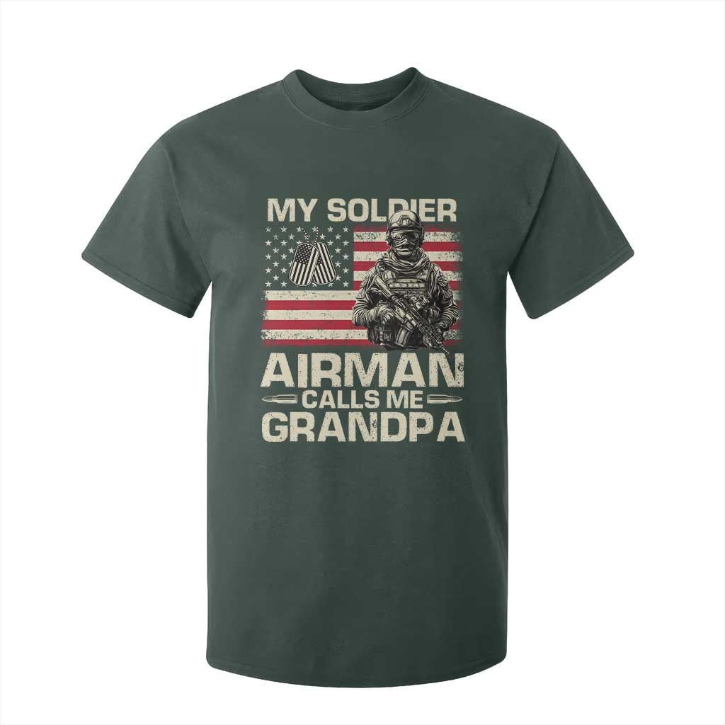 Proud Air Force Grandpa T Shirt For Kid My Soldier Airman Calls Me Grandpa US Flag TS10 Dark Forest Green Print Your Wear