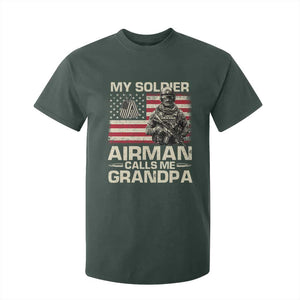 Proud Air Force Grandpa T Shirt For Kid My Soldier Airman Calls Me Grandpa US Flag TS10 Dark Forest Green Print Your Wear