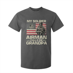 Proud Air Force Grandpa T Shirt For Kid My Soldier Airman Calls Me Grandpa US Flag TS10 Dark Heather Print Your Wear