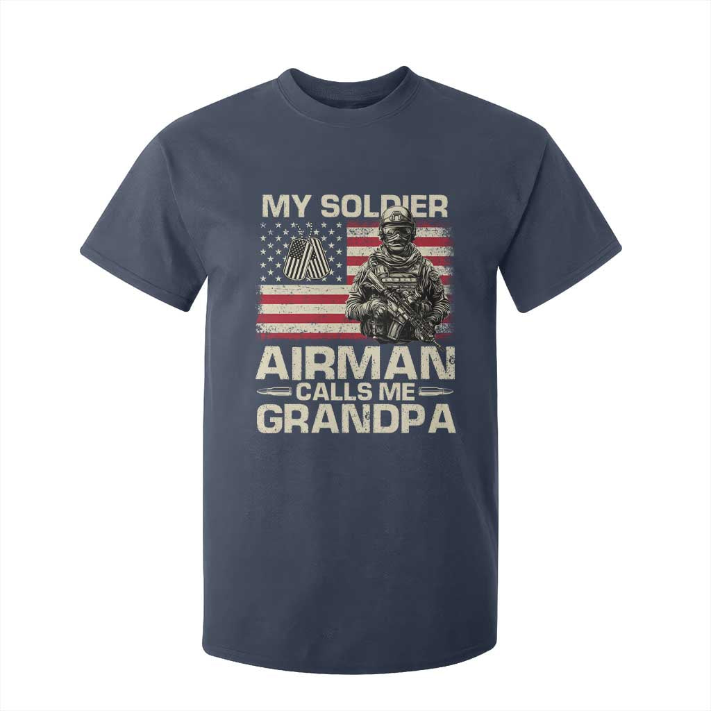 Proud Air Force Grandpa T Shirt For Kid My Soldier Airman Calls Me Grandpa US Flag TS10 Navy Print Your Wear
