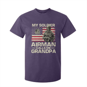 Proud Air Force Grandpa T Shirt For Kid My Soldier Airman Calls Me Grandpa US Flag TS10 Purple Print Your Wear