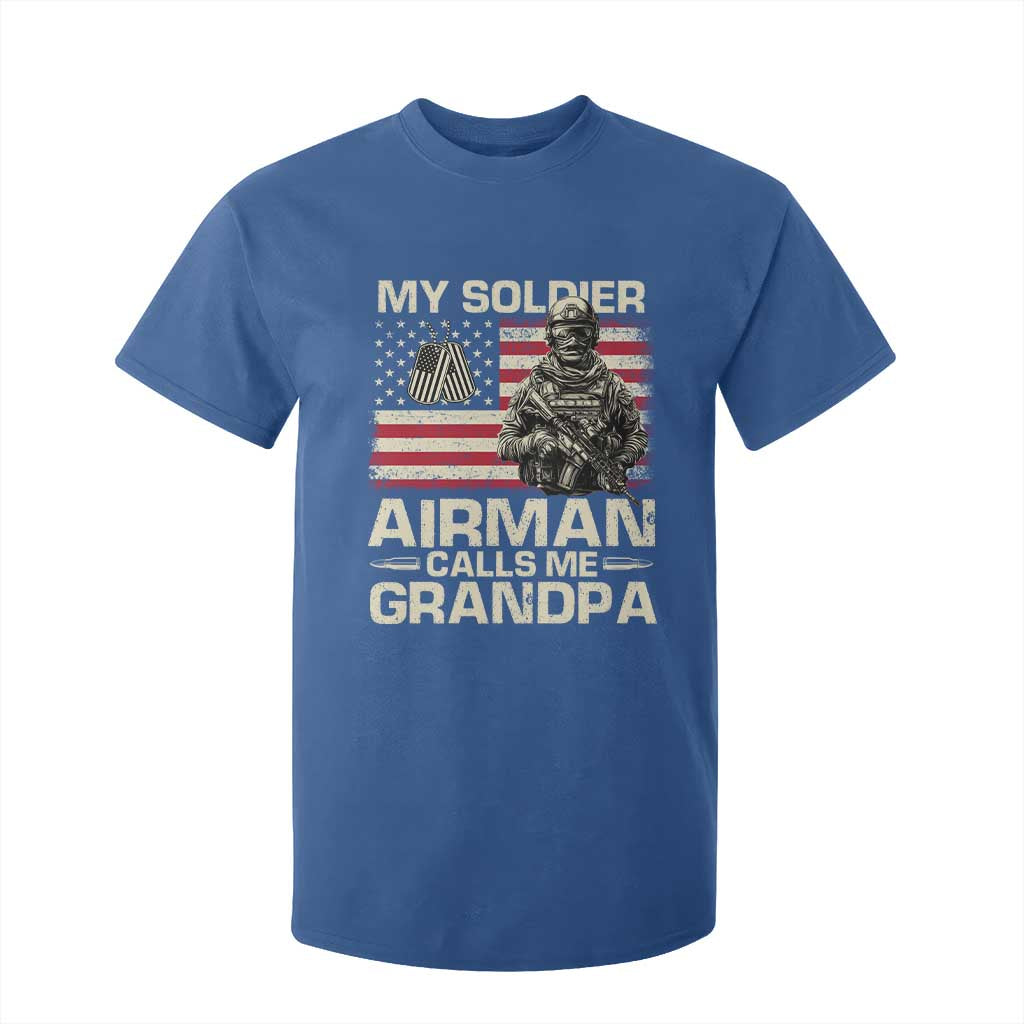 Proud Air Force Grandpa T Shirt For Kid My Soldier Airman Calls Me Grandpa US Flag TS10 Royal Blue Print Your Wear