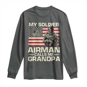 Proud Air Force Grandpa Long Sleeve Shirt My Soldier Airman Calls Me Grandpa US Flag TS10 Dark Heather Print Your Wear