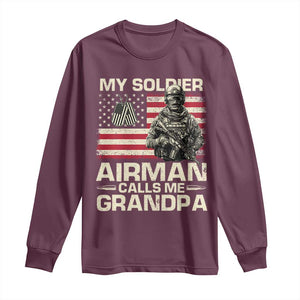 Proud Air Force Grandpa Long Sleeve Shirt My Soldier Airman Calls Me Grandpa US Flag TS10 Maroon Print Your Wear