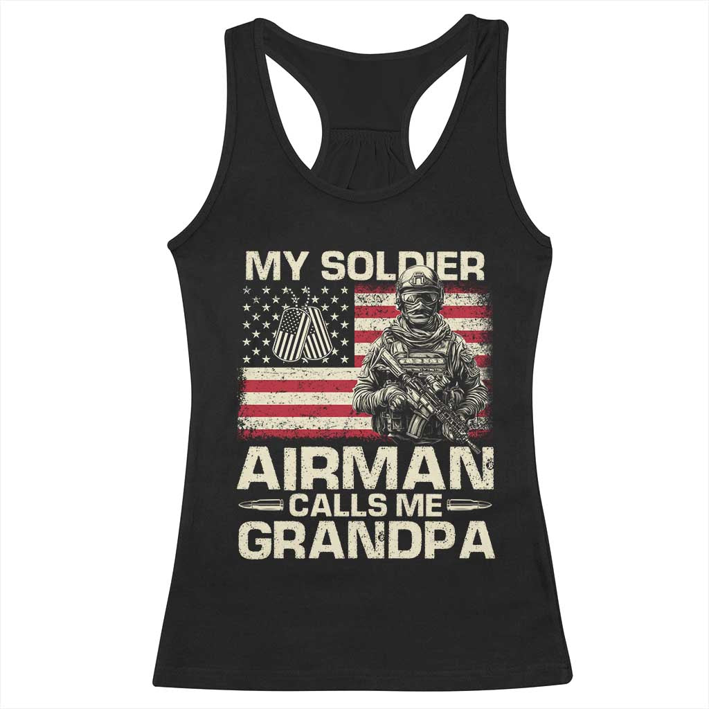 Proud Air Force Grandpa Racerback Tank Top My Soldier Airman Calls Me Grandpa US Flag TS10 Black Print Your Wear