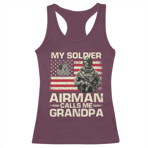 Proud Air Force Grandpa Racerback Tank Top My Soldier Airman Calls Me Grandpa US Flag TS10 Maroon Print Your Wear