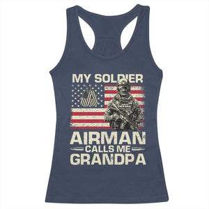 Proud Air Force Grandpa Racerback Tank Top My Soldier Airman Calls Me Grandpa US Flag TS10 Navy Print Your Wear