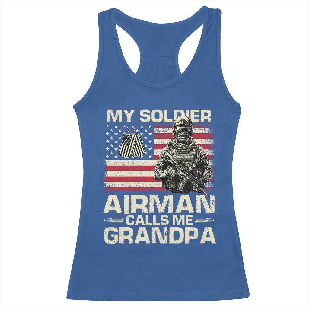 Proud Air Force Grandpa Racerback Tank Top My Soldier Airman Calls Me Grandpa US Flag TS10 Royal Blue Print Your Wear