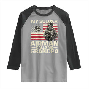 Proud Air Force Grandpa Raglan Shirt My Soldier Airman Calls Me Grandpa US Flag TS10 Sport Gray Black Print Your Wear