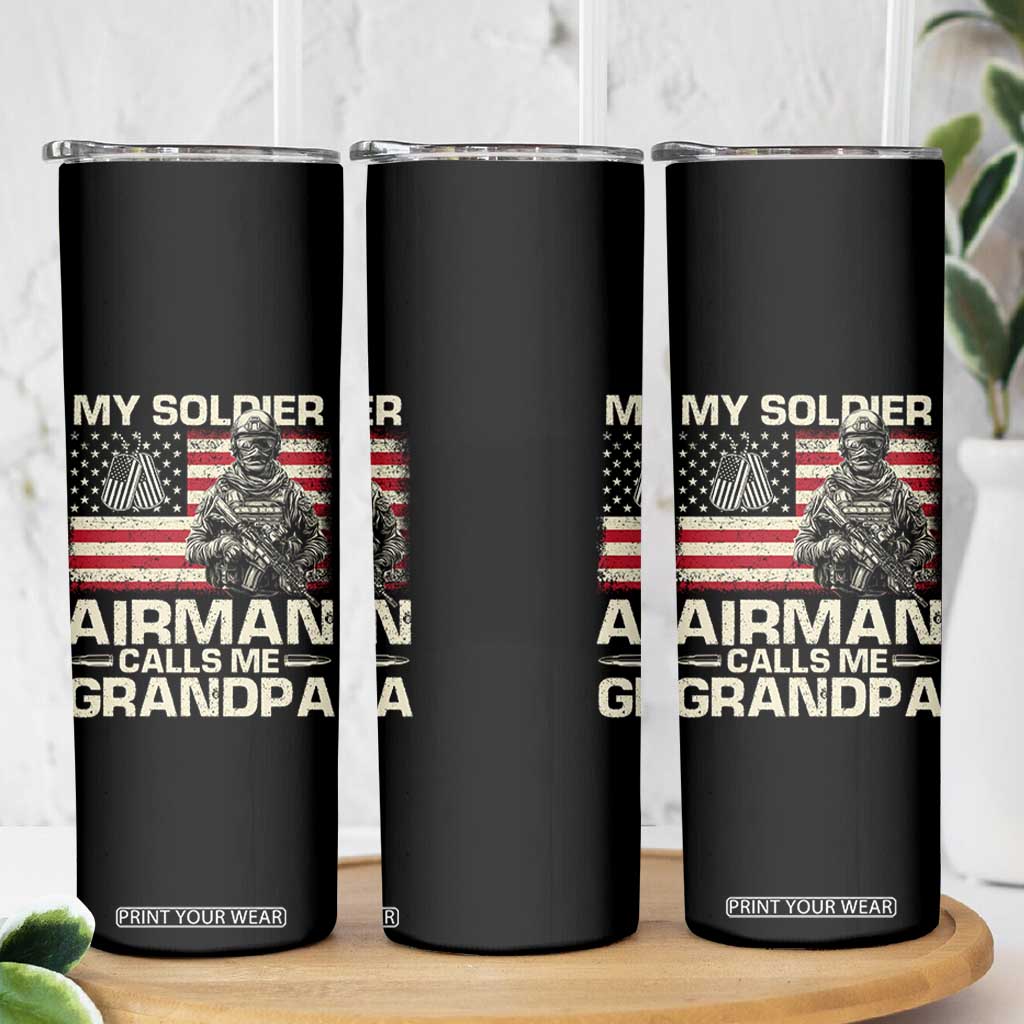 Proud Air Force Grandpa Skinny Tumbler My Soldier Airman Calls Me Grandpa US Flag TS10 Print Your Wear