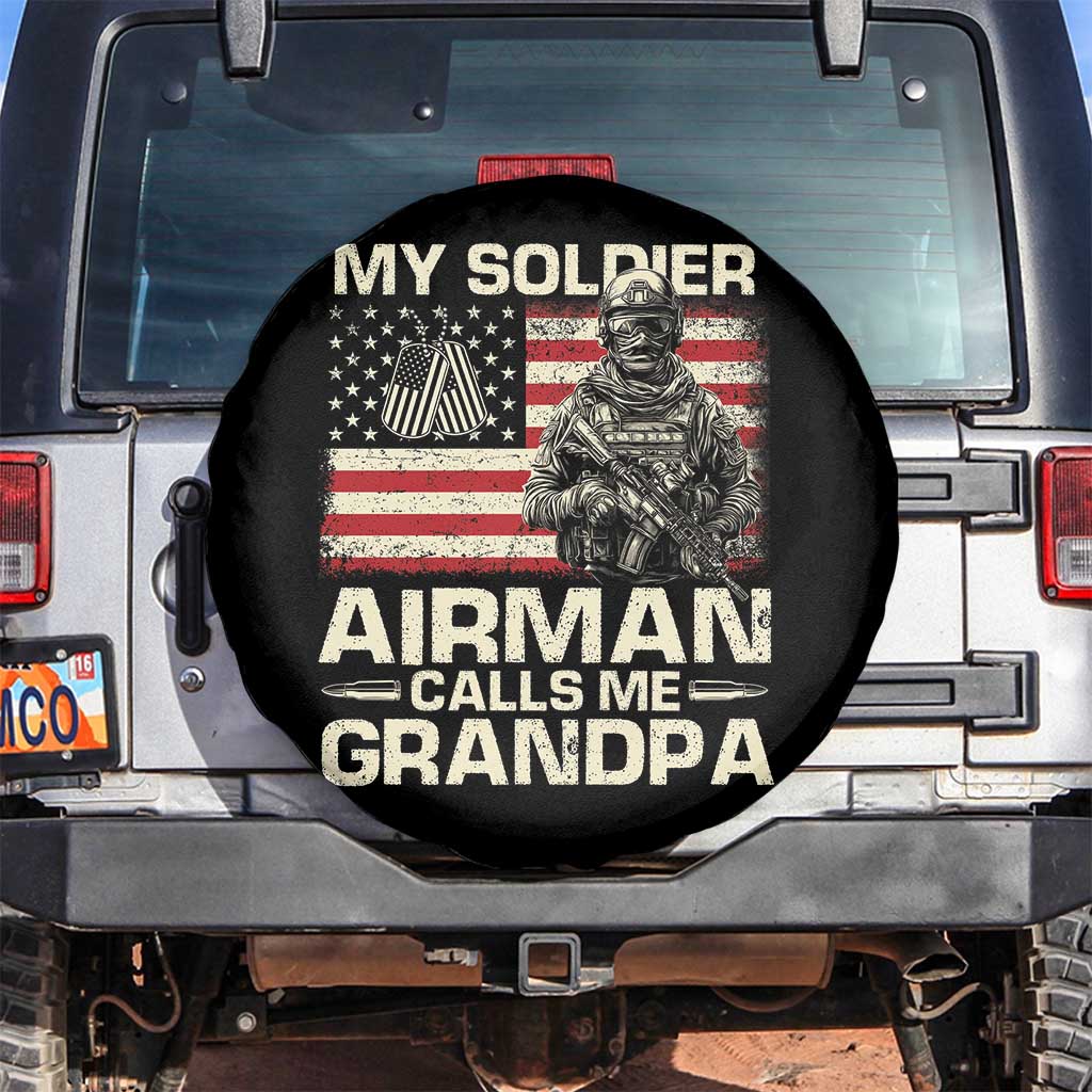 Proud Air Force Grandpa Spare Tire Cover My Soldier Airman Calls Me Grandpa US Flag TS10 No hole Black Print Your Wear