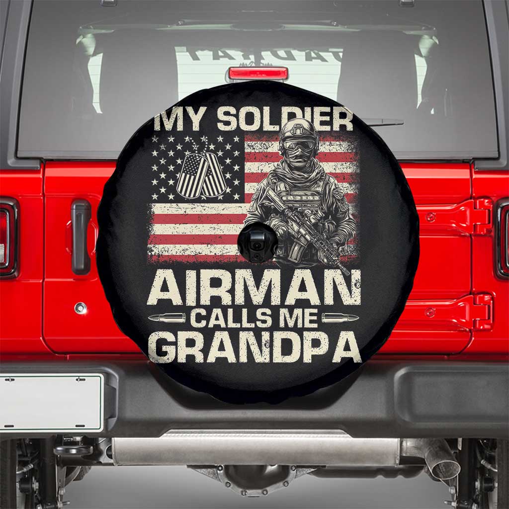 Proud Air Force Grandpa Spare Tire Cover My Soldier Airman Calls Me Grandpa US Flag TS10 Black Print Your Wear