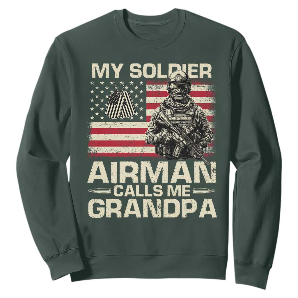 Proud Air Force Grandpa Sweatshirt My Soldier Airman Calls Me Grandpa US Flag TS10 Dark Forest Green Print Your Wear