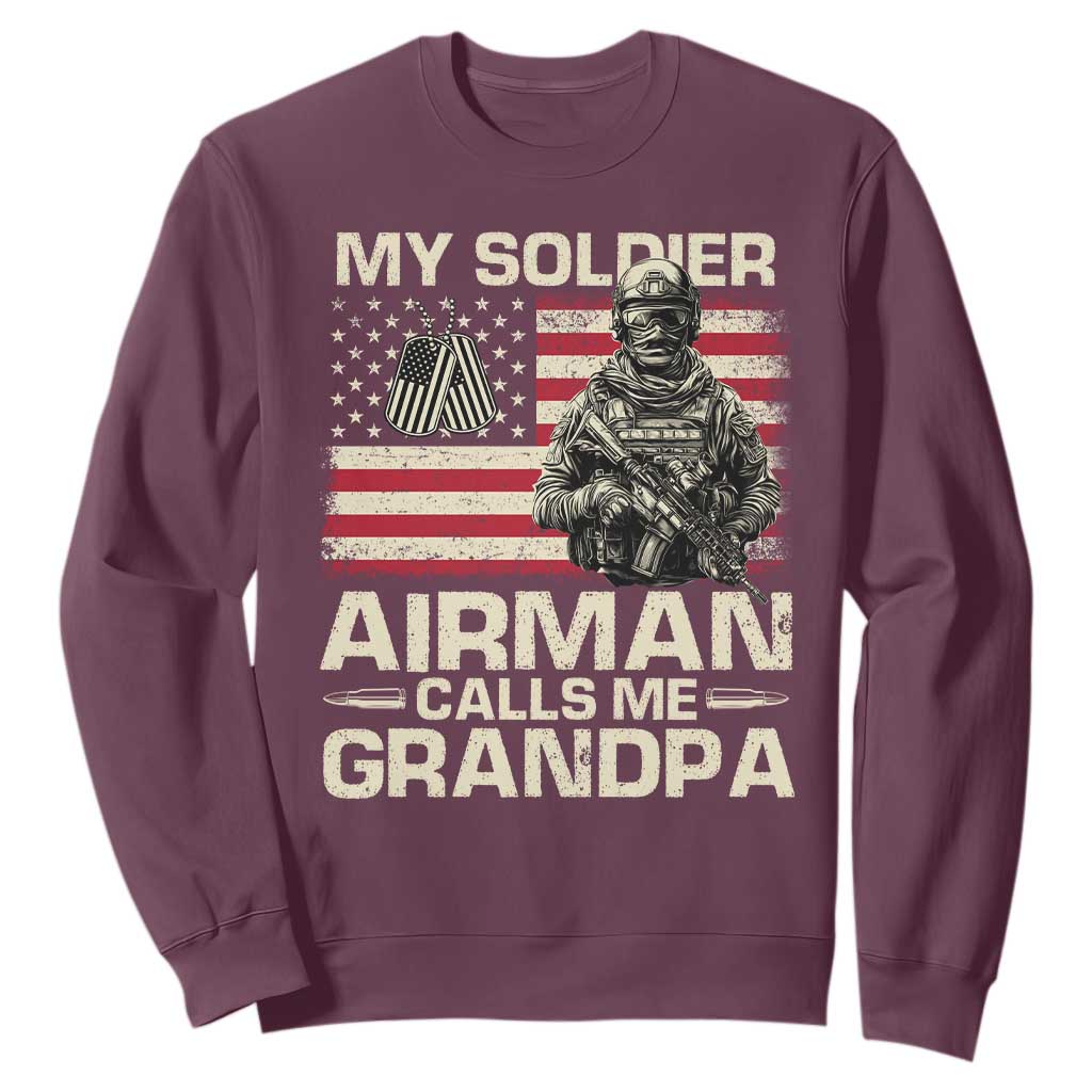 Proud Air Force Grandpa Sweatshirt My Soldier Airman Calls Me Grandpa US Flag TS10 Maroon Print Your Wear