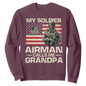 Proud Air Force Grandpa Sweatshirt My Soldier Airman Calls Me Grandpa US Flag TS10 Maroon Print Your Wear