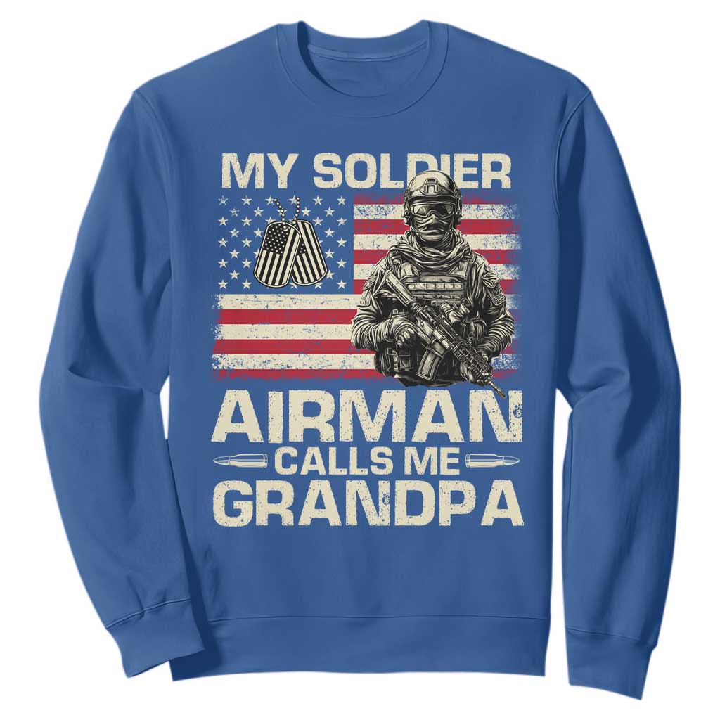 Proud Air Force Grandpa Sweatshirt My Soldier Airman Calls Me Grandpa US Flag TS10 Royal Blue Print Your Wear
