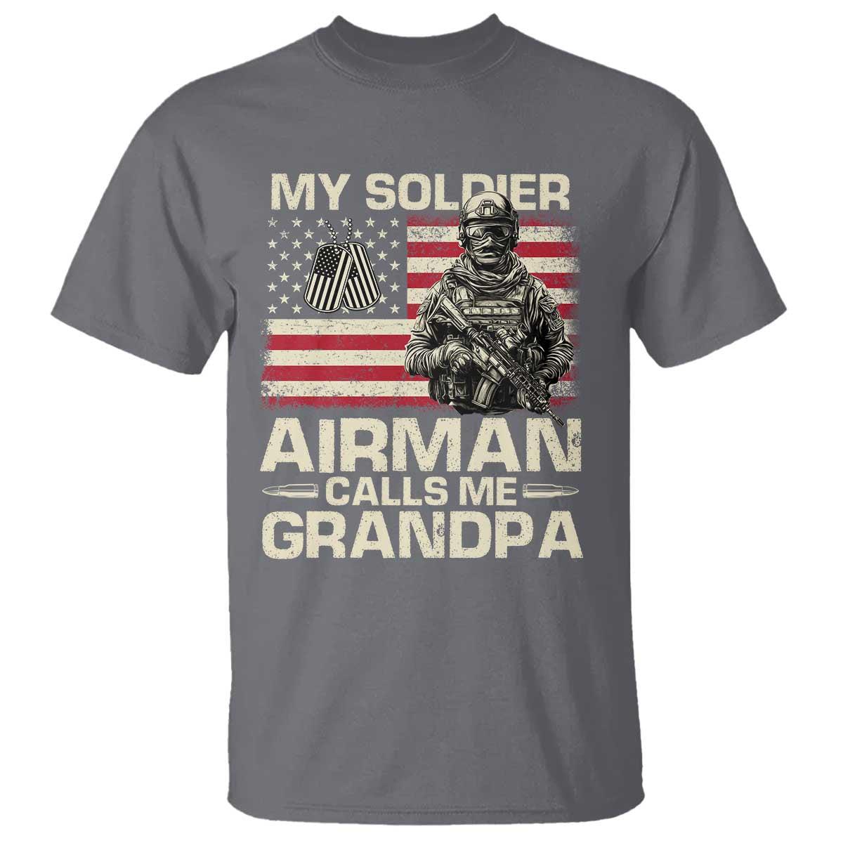 Proud Air Force Grandpa T Shirt My Soldier Airman Calls Me Grandpa US Flag TS10 Charcoal Print Your Wear