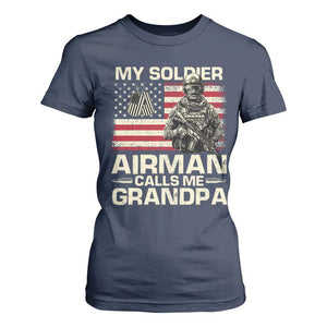 Proud Air Force Grandpa T Shirt For Women My Soldier Airman Calls Me Grandpa US Flag TS10 Navy Print Your Wear