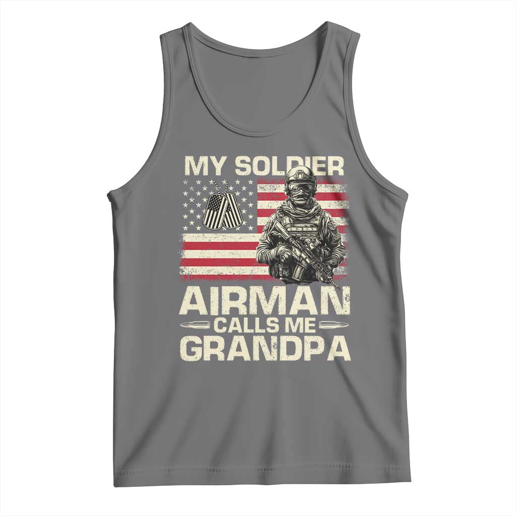 Proud Air Force Grandpa Tank Top My Soldier Airman Calls Me Grandpa US Flag TS10 Black Heather Print Your Wear