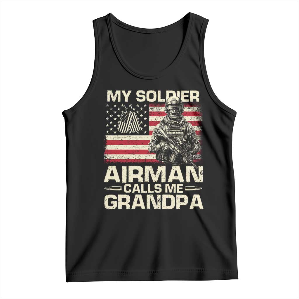 Proud Air Force Grandpa Tank Top My Soldier Airman Calls Me Grandpa US Flag TS10 Black Print Your Wear