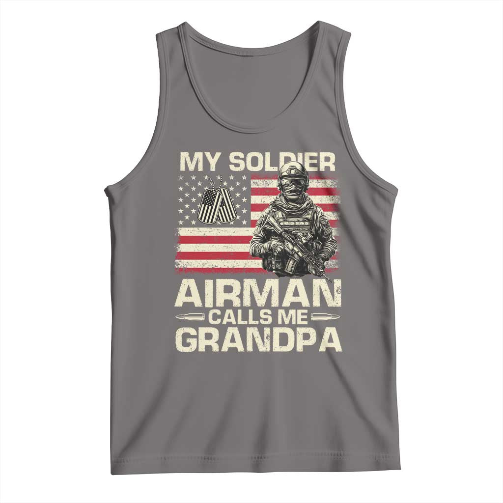 Proud Air Force Grandpa Tank Top My Soldier Airman Calls Me Grandpa US Flag TS10 Deep Heather Print Your Wear