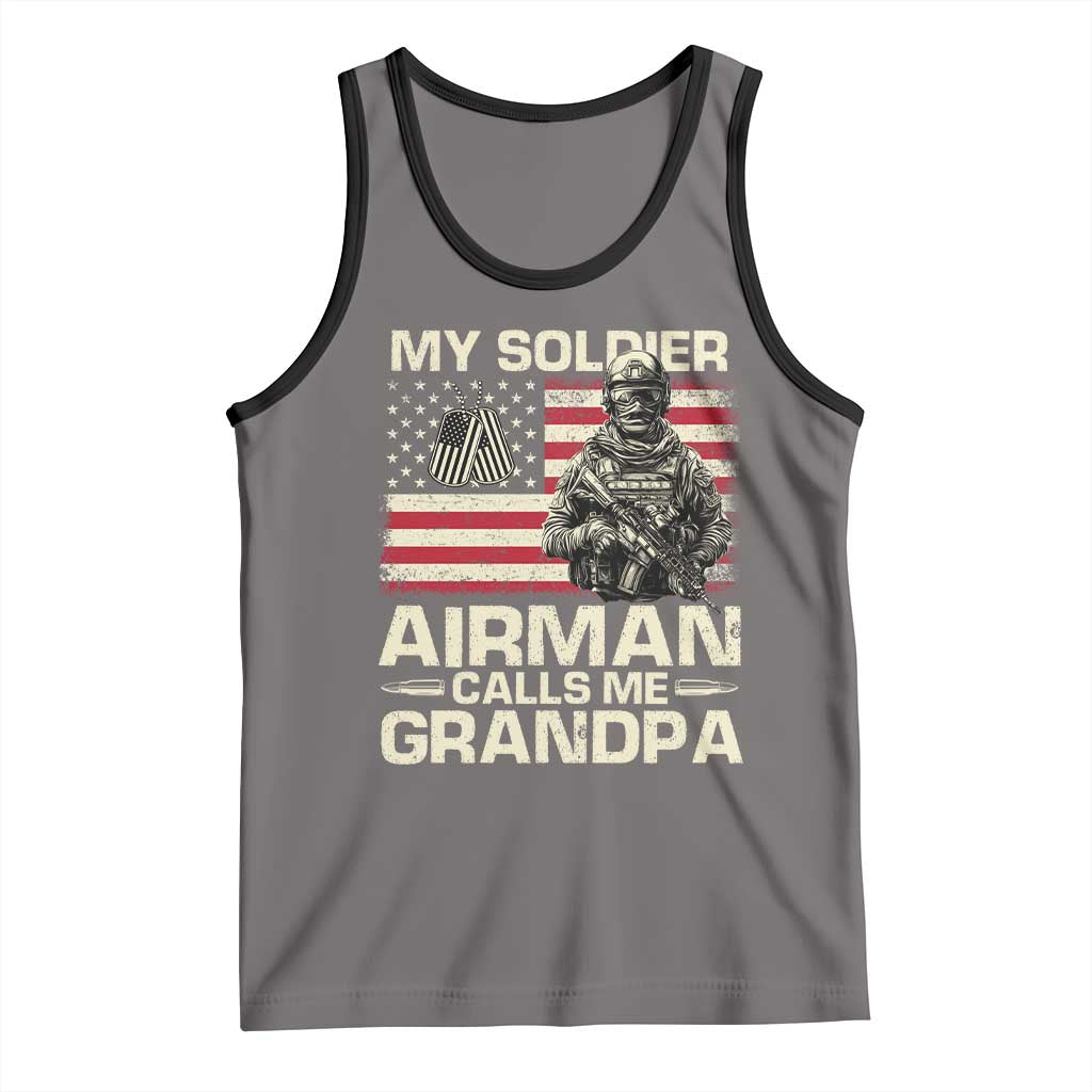 Proud Air Force Grandpa Tank Top My Soldier Airman Calls Me Grandpa US Flag TS10 Deep Heather Black Print Your Wear