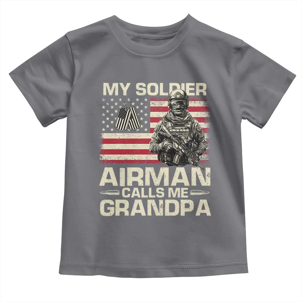Proud Air Force Grandpa Toddler T Shirt My Soldier Airman Calls Me Grandpa US Flag TS10 Charcoal Print Your Wear