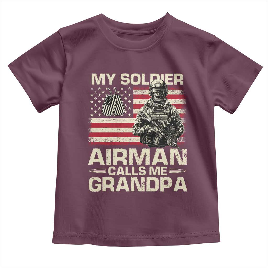 Proud Air Force Grandpa Toddler T Shirt My Soldier Airman Calls Me Grandpa US Flag TS10 Maroon Print Your Wear