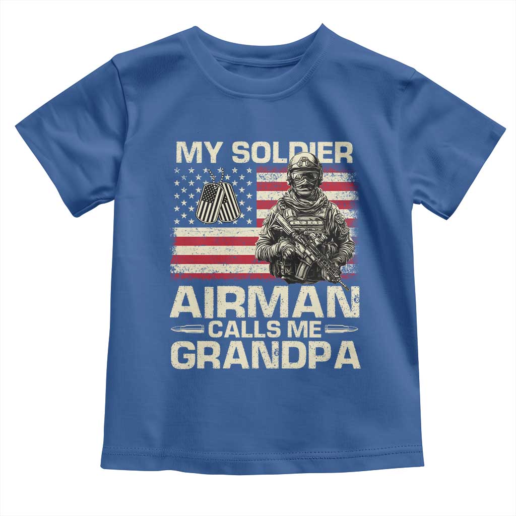 Proud Air Force Grandpa Toddler T Shirt My Soldier Airman Calls Me Grandpa US Flag TS10 Royal Blue Print Your Wear