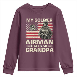 Proud Air Force Grandpa Youth Sweatshirt My Soldier Airman Calls Me Grandpa US Flag TS10 Maroon Print Your Wear