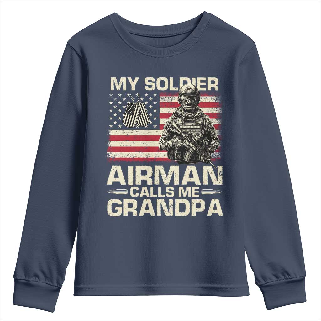 Proud Air Force Grandpa Youth Sweatshirt My Soldier Airman Calls Me Grandpa US Flag TS10 Navy Print Your Wear