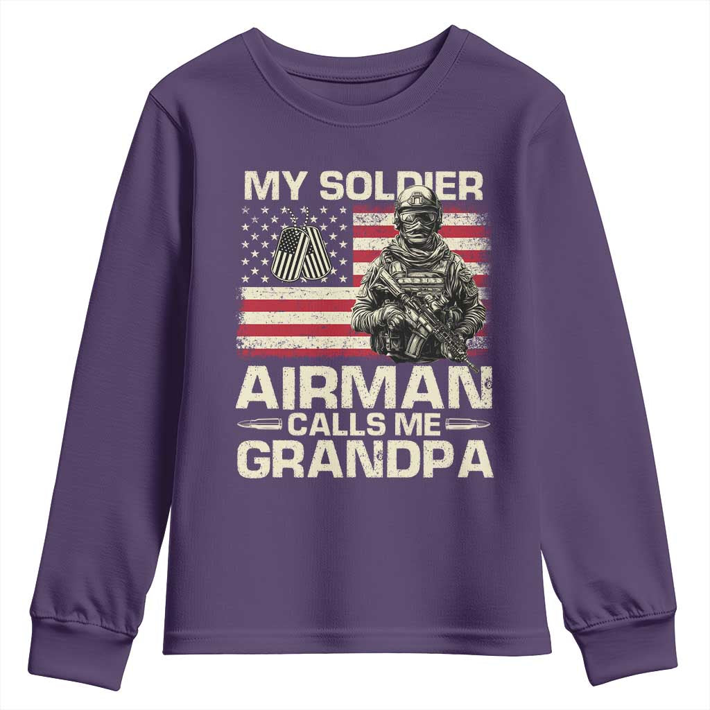 Proud Air Force Grandpa Youth Sweatshirt My Soldier Airman Calls Me Grandpa US Flag TS10 Purple Print Your Wear
