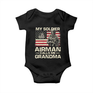 Proud Air Force Grandma Baby Onesie My Soldier Airman Calls Me Grandma US Flag TS10 Black Print Your Wear