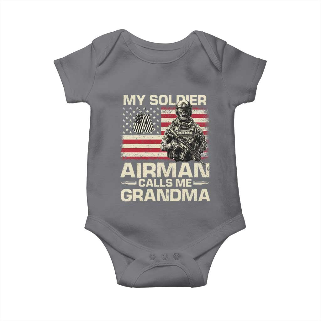 Proud Air Force Grandma Baby Onesie My Soldier Airman Calls Me Grandma US Flag TS10 Charcoal Print Your Wear