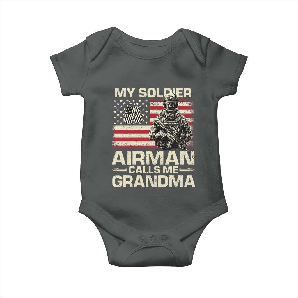 Proud Air Force Grandma Baby Onesie My Soldier Airman Calls Me Grandma US Flag TS10 Dark Heather Print Your Wear